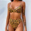 Aankomst Sexy Bikini Leopard Badpak Zomer Twee stuk Badmode Braziliaanse Hoge Taille Badpak Bandage Beachwear 210712