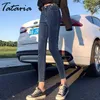 Tataria Dames Winter Warme Jeans voor Hoge Taille Losse Boyfriend Vintage Rechte Fluwelen Harembroek 210514