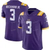 LSU Tigers #9 BURREAUX Joe Burrow 3 Beckham Jr. 7 Mathie Purple White 2020 Champion Peach Patch 150TH 125TH Stitched NCAA Football Jersey