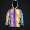 Cross-border Washable Reflective Jacket Nightclub Hip-hop Luminous Hooded Coat men and women Streetwear Loose Women 210531