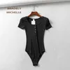 Bradely Michelle Jumpsuits för kvinnor mode bomullstoppar Sexig Slim Short-Sleeve O-Neck Strikkad Bodysuit Club Outwear 210728