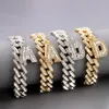 Cavalche Donne da 15 mm Goldanna a strati iniziali a strati iniziale Cuban Link Gata ghiacciata per gioielli in acciaio inossidabile al bracciale alla caviglia