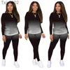 Women Tracksuit Two Piece Set Designer Solid Gradient Long Sleeve Pencil Pants Leggings Outfits Ladies Casual Sportswear 9 Colours