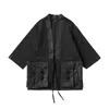 Silenstorm Techwear الرجال جيب أسود كيمونو البضائع رداء الهيب هوب نمط الشرير الأزياء 211106