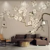 Po Self Adhesive Wallpaper Chinese Style Hand-painted Flower Bird Figure Magnolia Murals Living Room Study Decor Wall Wallpapers