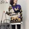 H.SA Women Sweaterpullovers Falso 2 pezzi Maglioni lavorati a maglia oversize Cartoon Chic Harajuku Maglioni per ragazze Pull Femme 210417