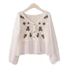 NBPM Spring Women's Clothing Chiffon Shirt Daisy Broderi Hollow Out Blusar Kvinnors Långärmad Topp Kvinna Elegant 210529