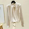 Autumn O-neck Clothing Elegant Tops Silk Chiffon Blouse Female Bottoming Satin Solid Folds Chic Button Shirt Blusas 11917 210508