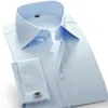 Tavsiye Kalite Fransa Kol Düğmesi Erkekler Elbise Gömlek Gümüşme Yaka Nefes Slim Fit Parti Düğün Erkek Smokin Gömlek 210708