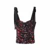 Harajuku ros blommig tryck Svart Kvinnor Camisole Sommar Slips Båge Lace-up Bandage Tank Toppar Retro Cool Girl Sexy Slim Crop Top Tees 210429