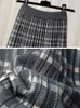 Tigena vintage plaid vrouwen gebreide rok val winter warme een lijn hoge taille geplooide midi lange rok vrouwelijke dame bruin grijs 211120