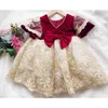 Spanish Girls Embroidery Dress Flutter Sleeve Bungundy Ball Gown Year Spring Fashion Kids' Clothing 210529