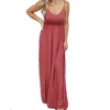 Taglie forti Abito ampio allentato Casual Donna Summer Beach Boho Solid Maxi Cinturino per spaghetti senza maniche lungo M0529 210623