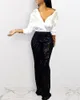 Women Sequined Shining Loose Full Pants High Waist Club Night Lady Beach Casual Wide Leg Trousers Loose Sexy Black Silver Pants 210415