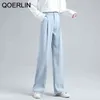 QOERLIN Drape Palazzo Hose Frauen Elegante Büro Anzug Hosen Frühling Sommer Elastische Taille Breite Bein Schräg Tasche Lange Hosen Damen 210412