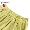 Yitimuceng Vintage Print Folds Skirt Women High Waist Mini A-Line green Solid Summer Office Lady Fashion Skirts 210601