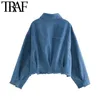 TRAF Femmes Mode Surdimensionné Cropped Denim Veste Manteau Vintage Manches Longues Effiloché Gland Femelle Survêtement Chic Tops 210415