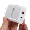 Szybka PD 20W USB LED C ładowarka UE US Plug QC 30 2 Port Charge Murs do iPhone'a 11 12 13 Pro Max samsung Huawei NEW2606262