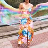 Femmes Summer ZA Indie Folk Imprimer Robe sans manches Bandes sans bandes Bandage Bandage Bow Femme Elégante Vintage Robesvestidos 210513