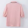 Temperamento profissional meia manga rosa camisa mulheres ruffles moda blusas escritório senhoras funcionamento formal tops 210604