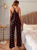 Kvinnors två bit pyjamas set svart cami topp med lång byxa satin sovkläder comfy pyjamas hjärtformad nightie 210830