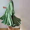 Green Floral Dress Women's Summer Round Neck Lace Up Waist Long Sleeve Ruffles Mini Dresses Female Tide 210427