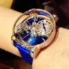 2021 TWF Rotating Dial Klockor CR7 Epic X Chrono Astronomisk Dekoration Tourbillon Skelett Swiss Quartz Mens Watch Rose Gold Diamond Case Blue Strap Hello_Watch