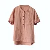 Summer Style Women Shirt Plus Size Short Sleeve Loose Casual Ladies Toppar Stand Collar Button Vintage Bomull Linen Blouse D140 210512
