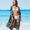 Indie Folk Brodé Bikini Cover-ups Sexy Avant Ouvert Manches Trois-Quarts Long Kimono Cardigan Plus La Taille Femmes Beachwear Q879 210420