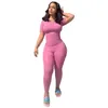 Kvinnor Tracksuits Två Piece Set Solid Casual Sexy Sports Suit Hem T-shirts Byxor Stickade Outfits Bodycon Plus Size Women Clothing