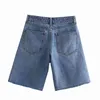 Women Vintage Blue Denim Shorts mid-rise denim bermuda shorts Female Retro Casual pocket faded ripped Pantalones 210520