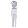 Summer Style Rivet Turtleneck Lady Jumpsuit Hollow Sexy Bodycon Club Party White Black 210525