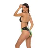 Seksowna sztuczna skóra stroju kąpielowa kobiety solidna patchwork stroje kąpielowe Trójkąt kąpielowy Balette Beachwear S-L Girl High Taist Bikini Zestaw damski