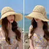 Moda Verão Mulheres Sun Chapéus Bucket Cap Lace Bowknot Flores Flores Fita Plana Top Hat Chapéu Panamá Soft Palha Beach Tampas Ampla Brim
