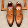 2021 Stor storlek EUR45 Crocodile Grain Black / Brown / Tan Mens Wedding Shoes äkta läderföretagsklänningskor