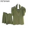 2 Roupas de 2 peças para mulheres moda verão sólido quadrado bolha bolha manga curta blusas + casual shorts korea feminina set 210513