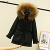 Winter Large Real Natural Fox Fur Hooded Jacket Women 90% White Duck Down Coat Female Loose Thick Warm Snow Outwear 210423