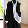 Luxury Black Woolen Overcoat Kvinnors Vinter Golden Button Tjock Loose Quilted Long Jacket Coat Högkvalitativ Ytterkläder 210608