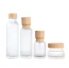 曇りガラス瓶クリームボトルラウンド化粧品ジャーハンドフェイスローションポンプボトルと木の穀物キャップSN5647