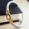 Fashion Couple Bangle Titanium Steel Wire Rope Magnetic Buckle Ushaped Micro Inlaid Bracelet for Man Women25885106098