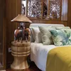 단단한 나무 코끼리 테이블 램프 크리 에이 티브 거실 침실 침대 머리맡 밤 빛 대나무 조각 작은 animalhandraft 램프 홈 실내 장식 책상 조명