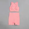 2 stks Vrouwen Seamlfitnwomen Sports Suits Gym Kleding Ademend Running Leggings Workout Shorts + Tops Bra Yoga Set X0629