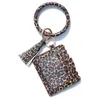 Festgåvor Designer Bag Wallet Leopard Print Pu Leather Armband Keychain Plånböcker Kreditkort Tassels Key Ring Holder Wristlet Handbag Lady Accessories DD497