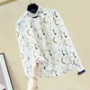 Longa manga camisa de fundo branco de costura feminina camisas de rendas de chiffon blusa pulôver feminino 11170 210427