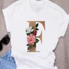 T-shirt dam Anpassad namnbokstavskombination högkvalitativt tryck T-Ahirt blomteckensnitt A B C D E F G Kortärmade kläder