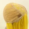 Perucas sintéticas Long Amarelo Amarelo U Laço Parte Média Resistente ao Calor Fibra Glueless Peruca para Mulheres Cosplay Fashion 24inch