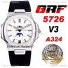 GRF V3 Calendario annuale 5726/1A-010 A324 Orologio automatico da uomo Fasi lunari 324SC Quadrante bianco sfumato Cinturino in caucciù nero Super Edition 2021 Orologi Puretime H8