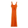 Vintage kvinnor orange stickade smala klänningar sommar mode damer hög midja midi dress party girls chic bodycon 210527