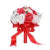 Rosa Artificial Bridal Bouquet Bride Bröllop Blommor Ribbon Handtag Romantiskt Buque de Noiva 6 färger W5581