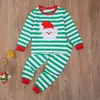 6m-5y Christmas Toddler Kid Baby Boy Girl Pajama Set Red Green Striped Cartoon Santa Outfits Xmas Kostymer 210515